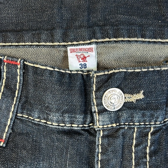 True Religion Indigo Heart Straight Flap Earthworm Big T Jeans 38 Waist - Picture 3 of 9